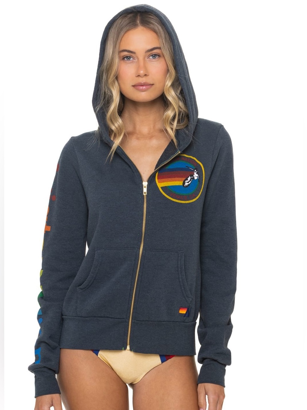Aviator Nation Rainbow Graphic Zip Hoodie Size XS